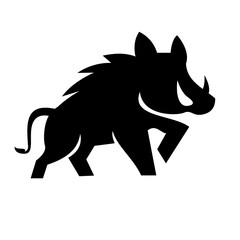 Fototapeta premium Black Wild Boar Silhouette Vector Icon. Wild Hog or Razorback with Tusks in a Dynamic Standing Pose, ideal for Logo or Emblem Design.