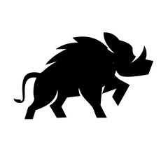 Fototapeta premium Black Silhouette of Wild Boar or Warthog in Dynamic Aggressive Stance