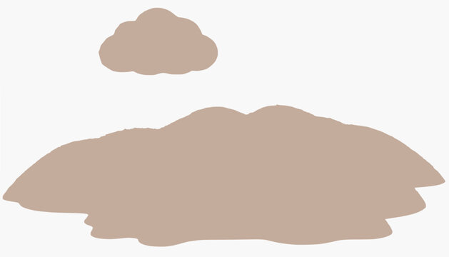 Minimalist illustration of beige mountains and a cloud against a white background