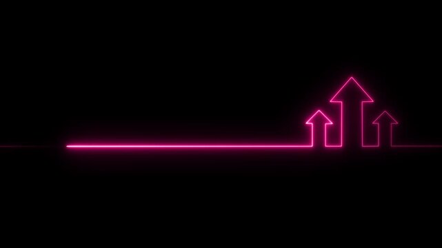 Neon up arrow concept and business graph icon. Neon glowing Financial business graph icon animation. Neon arrows pointing upwards, representing growth. 4k animation video on black background