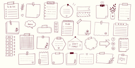 Hand drawn doodle sticky notes, to-do lists, and memo pads vector, with colors, black white pink purple © ApexStock Studio66