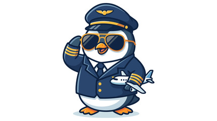 Adorable Penguin Airplane Pilot Vector Illustration with Captain Uniform © YaVec25