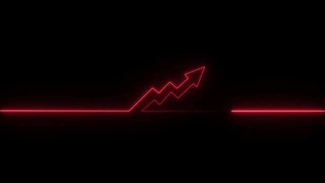 Abstract neon arrow business graph chart icon animation background. Successful growth trend Green line graph going Up. on black background and features 4k animation video