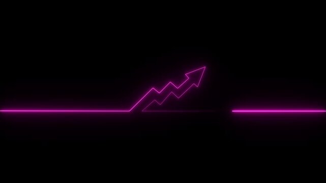 Abstract neon arrow business graph chart icon animation background. Successful growth trend Green line graph going Up. on black background and features 4k animation video