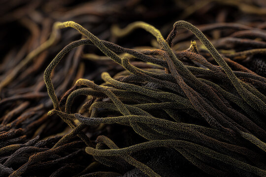 nostoc flagelliforme long, dark-colored thread-like algae