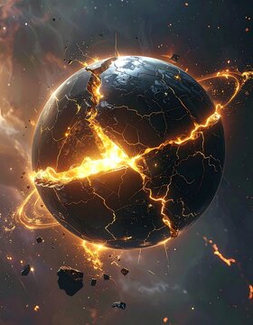 Exploding Planet in Space with Lava.