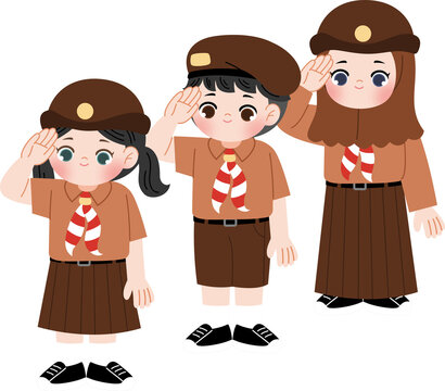cute kid with pramuka scout uniform