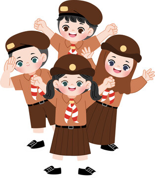 cute kid with pramuka scout uniform