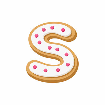 Gingerbread Letter S Cookie with White Icing and Pink Sprinkles