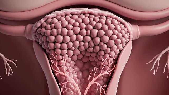 Detailed Anatomical Illustration of Female Reproductive System with Uterus, Ovaries, and Surrounding Tissues for Medical and Educational Use
