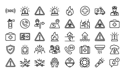 Emergency safety line icon set with SOS warning alarm and urgency vector collection © Shameem