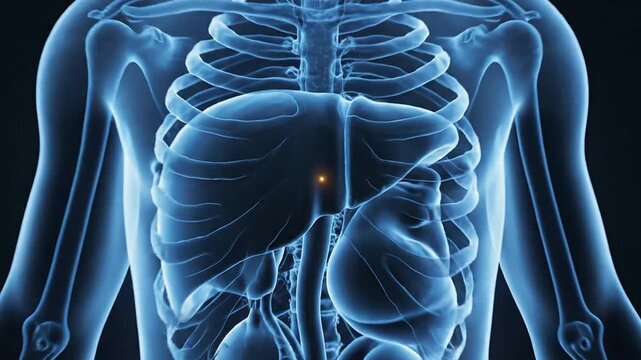 Detailed Anatomical Illustration of Human Lungs and Thoracic Cavity in Glowing Blue Against Dark Background for Medical and Educational Use