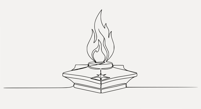 Eternal flame illustration, single line art, monument memorial symbol, remembrance concept