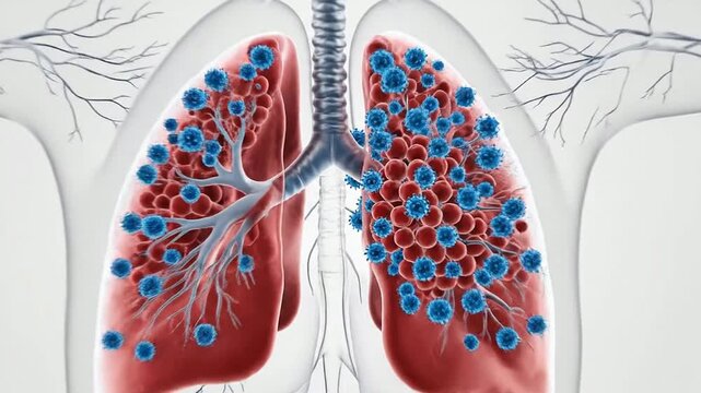 Detailed Anatomical Illustration of Human Lungs with Focus on Alveoli and Respiratory System Function for Medical and Educational Use