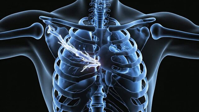Detailed Anatomical Illustration of Human Ribcage and Clavicle Highlighting Injury or Surgical Site with Isolated Background for Medical and Health-Related Content