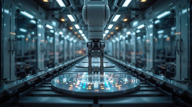 Advanced Robotic Semiconductor Inspection System Analyzing Futuristic Integrated Circuit Wafer Production