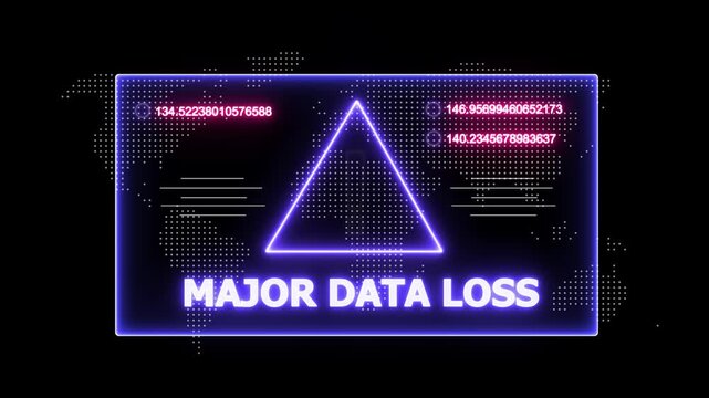 glowing Neon line major data loss and security breach warning alert message Virus code software hack Hacking attack in Progress, Virus, on a black background 4k animation video