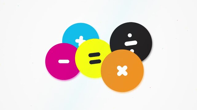 Animated colorful math symbols moving on a white background