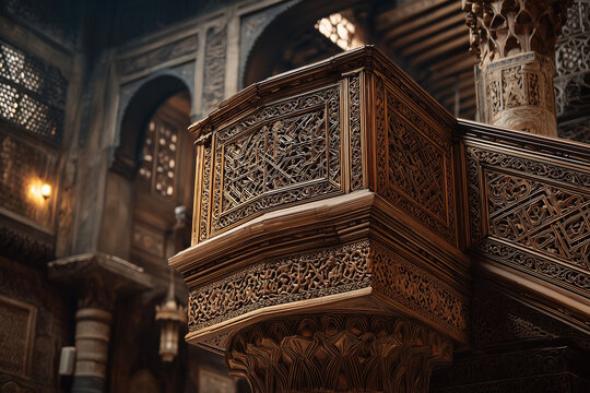 ornate mosque pulpit made of carved wood