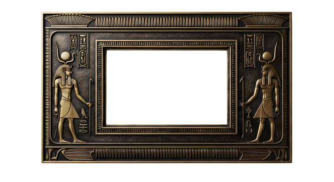 Egyptian gold frame with sphinx isolated on transparent background