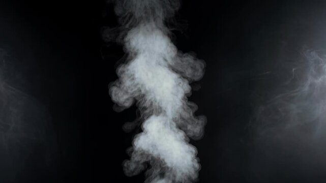 White smoke plume rising against dark background with soft swirling patterns and misty effect