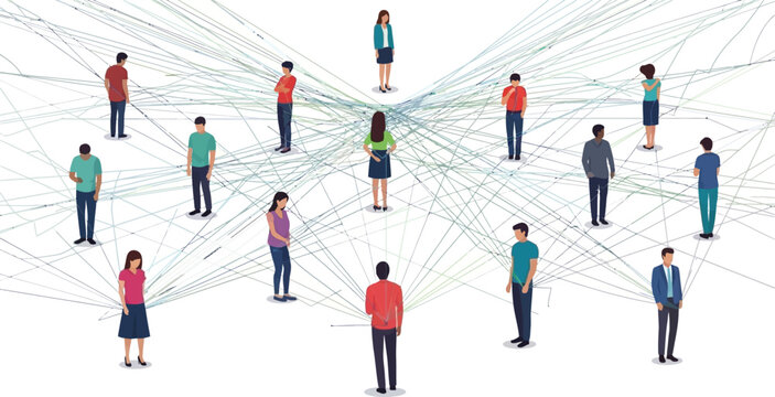 Diverse group of people standing connected.