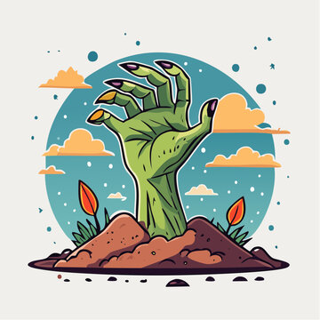 Zombie Hand Emerging from Ground
