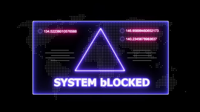 glowing Neon line system blocked and security breach warning alert message Virus code software hack Hacking attack in Progress, Virus, on a black background 4k animation video