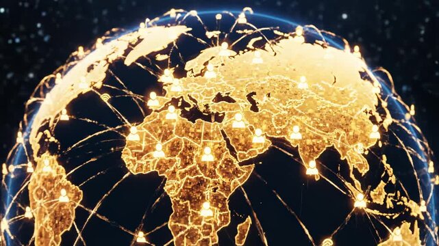 Glowing world map in space emphasizing sleek aesthetics and strong visual impact