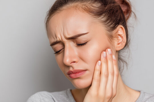 a person with a swollen face holding his cheek because of a toothache