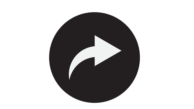 Share icon inside a black circle with social media movement forward curved arrow direction movement communication connection interface transfer distribution outbound logistic mobility