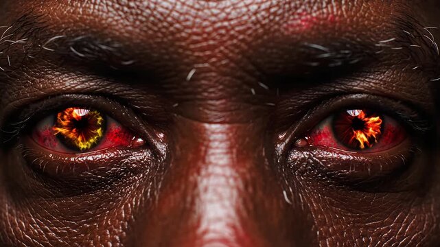 Closeup of intense fiery eyes emphasizing sleek aesthetics and strong visual impact