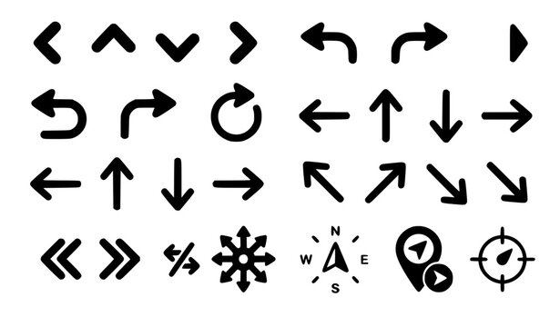 Modern Rounded Black Arrow Icons Vector Set for Navigation and Direction Design