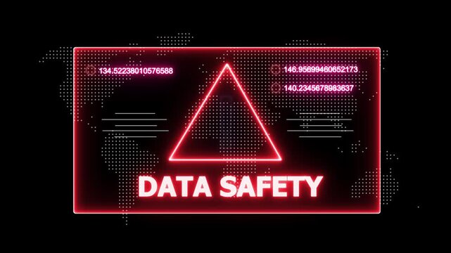 glowing Neon line data safety and security breach warning alert message Virus code software hack Hacking attack in Progress, Virus, on a black background 4k animation video
