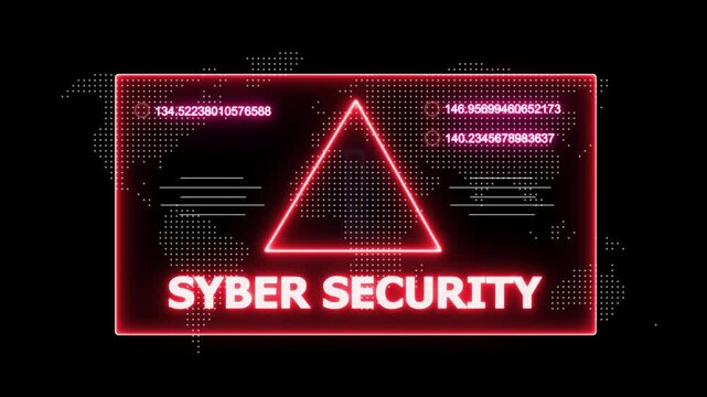 glowing Neon line syber security and security breach warning alert message Virus code software hack Hacking attack in Progress, Virus, on a black background 4k animation video