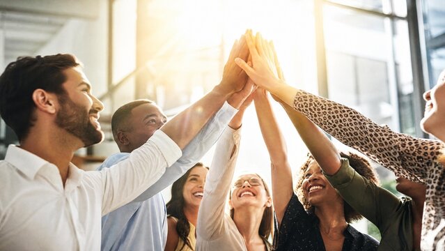 Successful Diverse Business Team Celebrating Achievement with High Five
