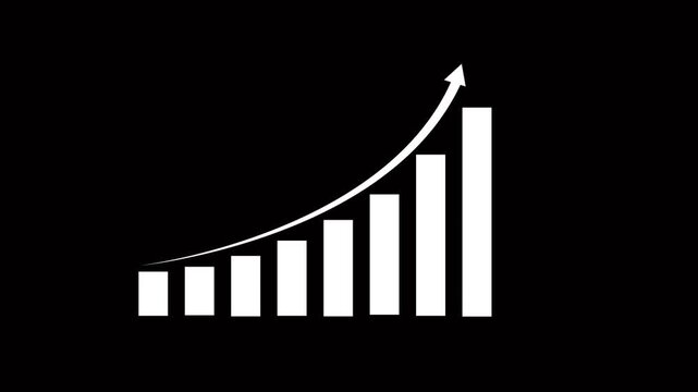 Business growth concept in graph chart showing marketing sales profit increasing to future target .Glowing teal bar graph with increasing trend line on black background 4k animation video