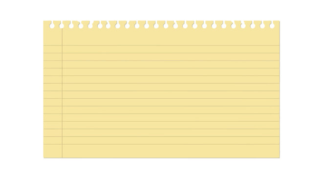 Lined paper, spiral notebook page, yellow notepad, vector stationery