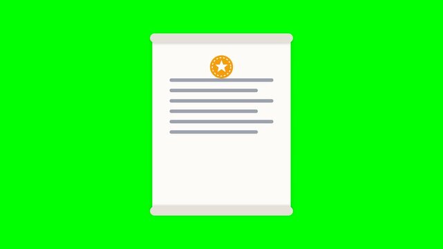 An animated certificate icon is displayed on a document against a green background with a white illustration.