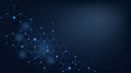 Obraz premium Abstract dark blue molecular network with hexagonal structures and glowing