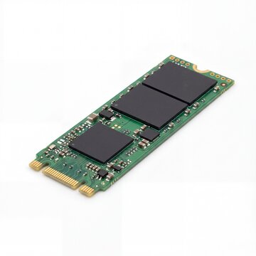 SSD: A close-up shot of a solid-state drive (SSD), a vital component of modern computing, showcasing its intricate circuitry and sleek design.