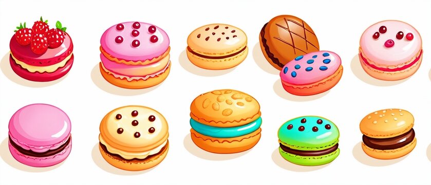 Delicious colorful macarons and sweet pastry selection
