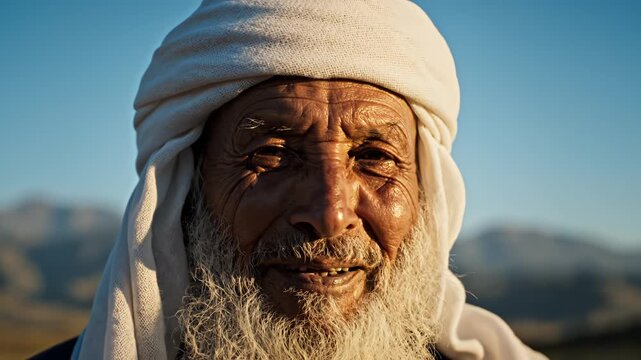 Elderly man with white beard and turban perfect for outdoor lifestyle and nature documentaries