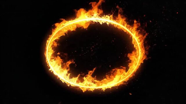 A glowing circular ring of intense orange flames against a dark background