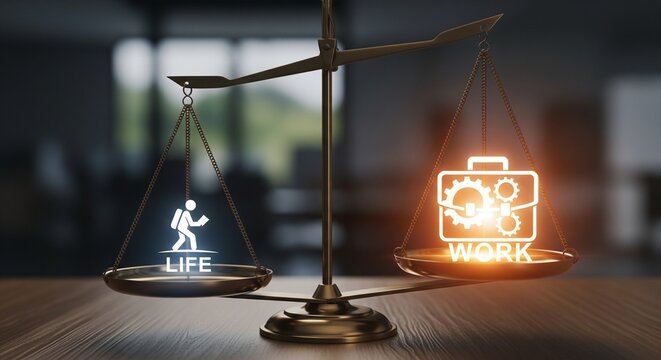 Balancing the scales of life and work, illustrating the importance of equilibrium between personal time and professional responsibilities