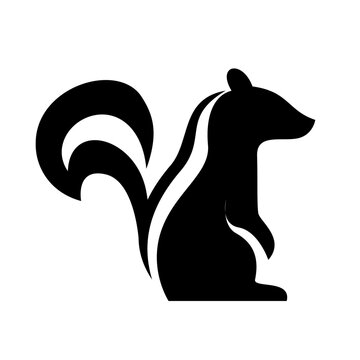 Graphic Skunk Silhouette Standing with White Stripe Illustration