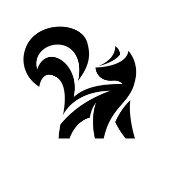 Modern Stylized Black Animal Silhouette Logo Vector Design. Abstract Graphic Icon of a Fox, Cat, or Skunk with a Curved Tail.