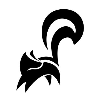 Stylized Black Skunk Silhouette with Striped Tail Abstract Graphic Design