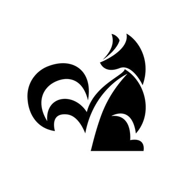 Stylized Abstract Black Fox Logo Design. Minimalist Graphic Animal Silhouette Icon.