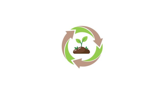 Animated Vector Icon Of A Small Green Plant Sprouting From Soil Surrounded By Rotating Earth Tone Recycle Arrows Representing Growth Sustainability And Environmental Conservation Concepts